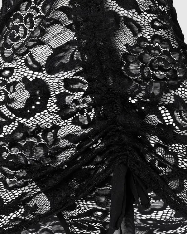 TankiniSkirt Cutout Drawstring Ruched Lace Babydoll With Thong 9 TankiniSkirt Cutout Drawstring Ruched Lace Babydoll With Thong - Image 9