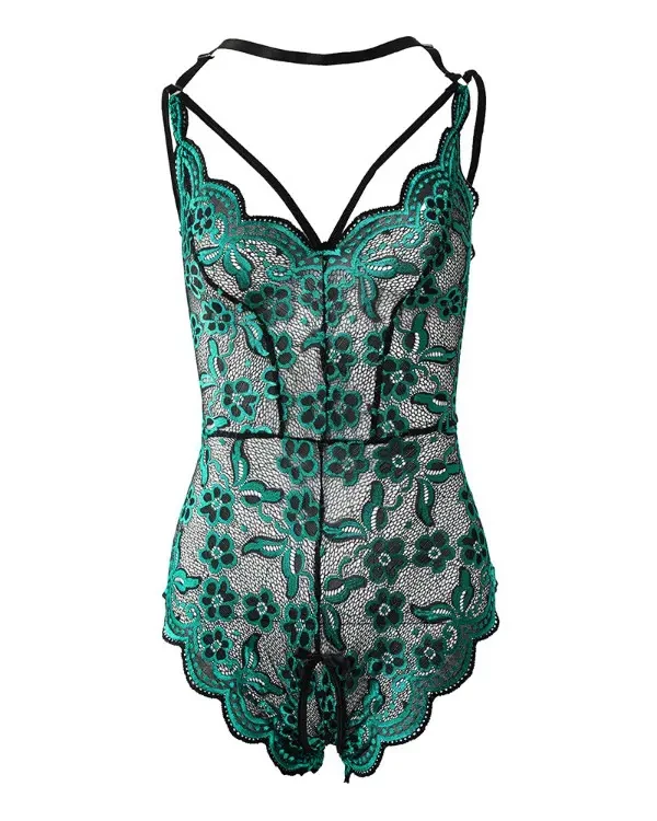 TankiniSkirt Embroidery Lace Crotchless Halter Backless Teddy 5 TankiniSkirt Embroidery Lace Crotchless Halter Backless Teddy - Image 5