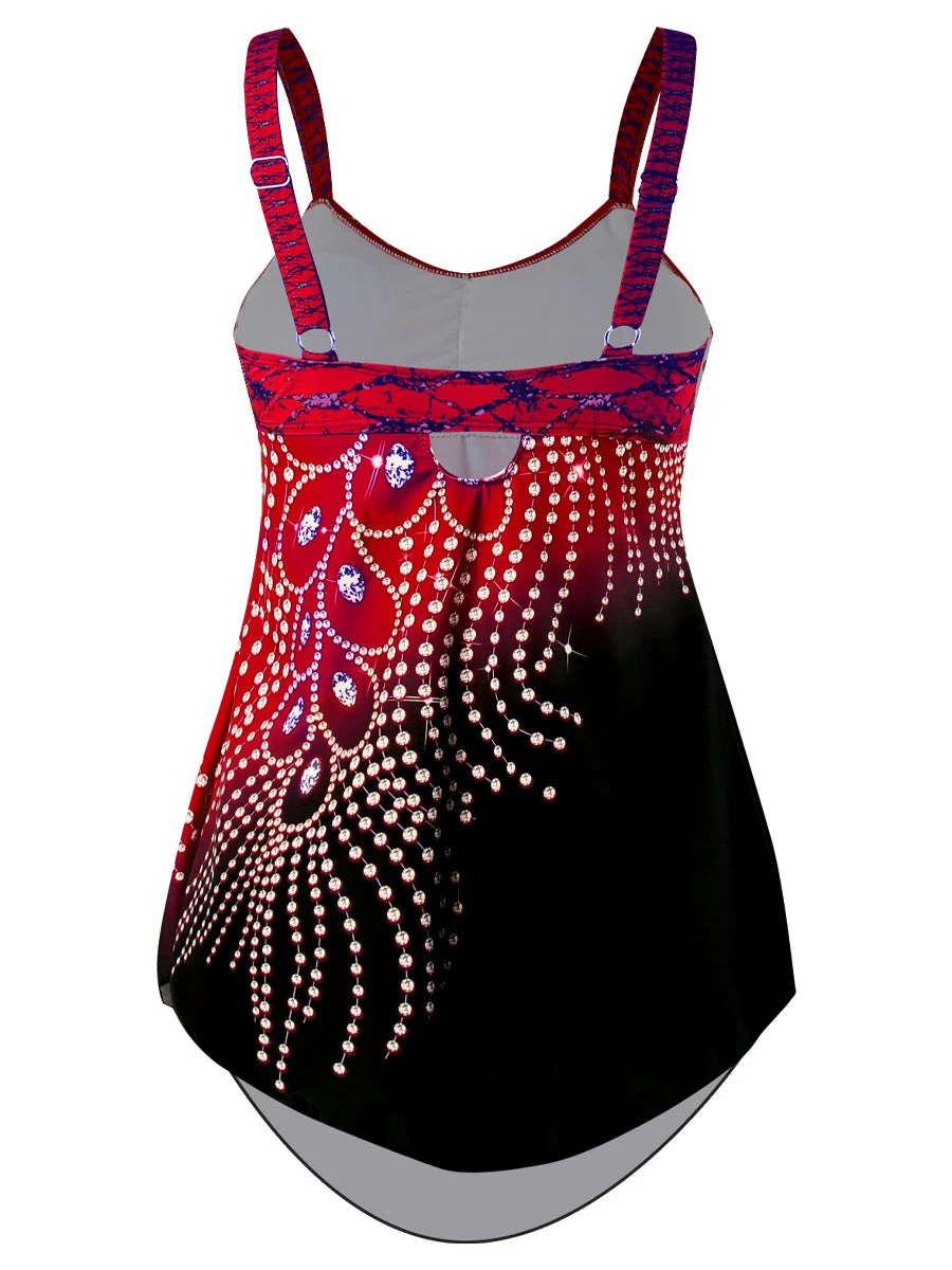 TankiniSkirt Women's Tube Top Print Diamond Feather Contrast Color Split Large Siz 10 TankiniSkirt Women's Tube Top Print Diamond Feather Contrast Color Split Large Siz - Image 10