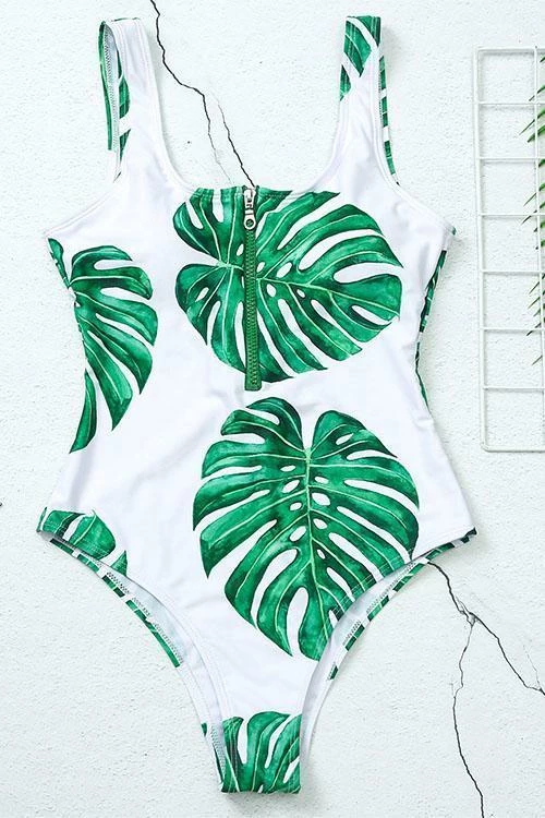 Miss Norst Leaf Print Zipper One Piece 5 Miss Norst Leaf Print Zipper One Piece - Image 5