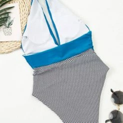 MySwimsuit Vintage Striped Ruched Halter One Piece Swimsuit -TankiniSkirt Shop 095b3287f431dafa4feea10422d6b9f1