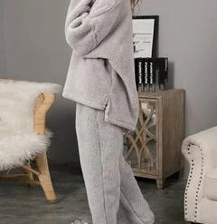 TankiniSkirt Women Fluffy Plush Thicken Lapel High Low Hem Loungewear Warm Pajamas -TankiniSkirt Shop 09f62569f862bddfe1d6a76e7b109cd4