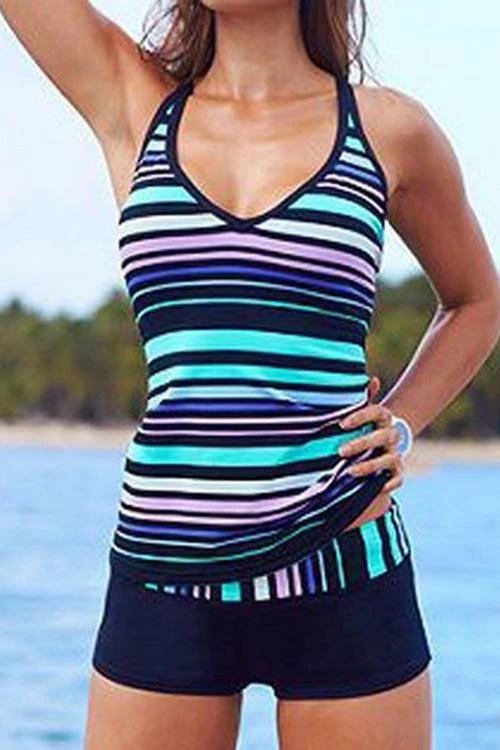 FloruitShow Colorful Stripes Hight Waist Tankini Set 1 FloruitShow Colorful Stripes Hight Waist Tankini Set