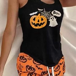 TankiniSkirt Halloween Ghost Bat Tank And Pumpkin Face Shorts Pajamas Set - Orange -TankiniSkirt Shop 165d36dbb9c38ae416831577b201e027 2b12e496 2bb4 4c98 814e 7c6384205ed7