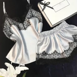 TankiniSkirt Spaghetti Strap Lace Trim Satin Cami Set