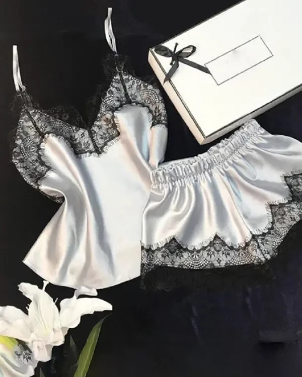 TankiniSkirt Spaghetti Strap Lace Trim Satin Cami Set 1 TankiniSkirt Spaghetti Strap Lace Trim Satin Cami Set