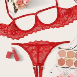 TankiniSkirt Crochet Lace Cutout Open Breast Lingerie Set