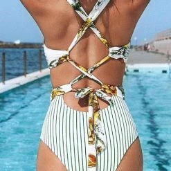 Miss Norst Printed Stitching Striped Cross One Piece -TankiniSkirt Shop 2b4ba1f1d2f7fe466e645928a66dc5c2