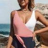 MySwimsuit Wrap Waist Tie Patchwork One Piece Swimsuit