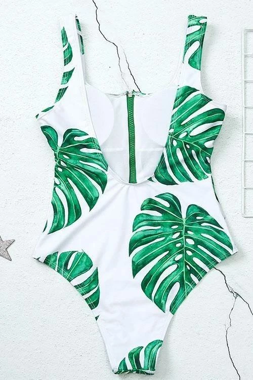 Miss Norst Leaf Print Zipper One Piece 4 Miss Norst Leaf Print Zipper One Piece - Image 4