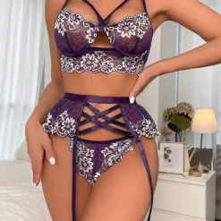 TankiniSkirt Embroidery Floral Lace Garter Lingerie Set -TankiniSkirt Shop 377af26f2e08cac2e37fb1a208af083f