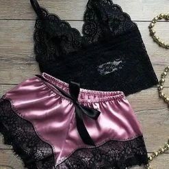 TankiniSkirt Eyelash Crochet Lace Satin Bowknot Cami Set