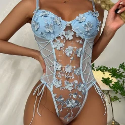TankiniSkirt Embroidery Floral Sheer Mesh Lace Teddy