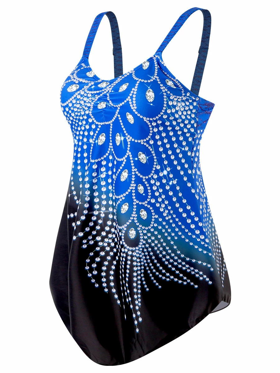 TankiniSkirt Women's Tube Top Print Diamond Feather Contrast Color Split Large Siz 11 TankiniSkirt Women's Tube Top Print Diamond Feather Contrast Color Split Large Siz - Image 11