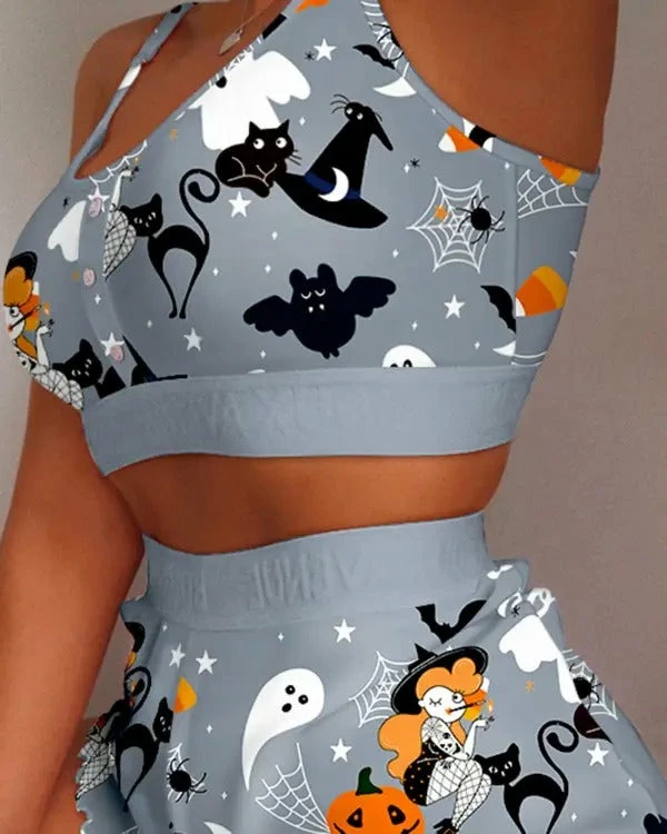 TankiniSkirt Halloween Graphic Print Lettuce Trim Cami Set 3 TankiniSkirt Halloween Graphic Print Lettuce Trim Cami Set - Image 3