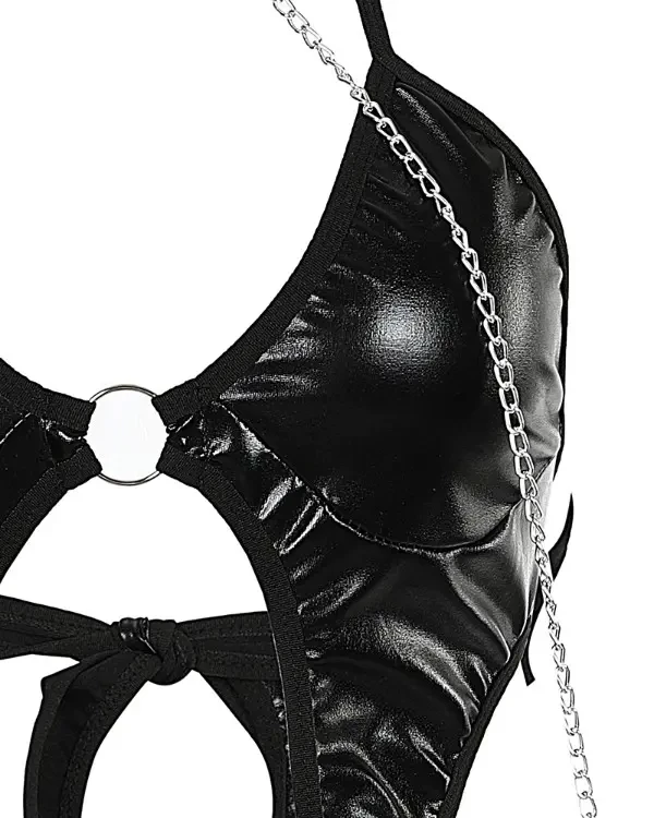 TankiniSkirt PU Leather O-Ring Chain Strap Backless Teddy 6 TankiniSkirt PU Leather O-Ring Chain Strap Backless Teddy - Image 6