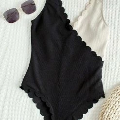 MySwimsuit Scalloped Splicing High Cut One Piece Swimsuit -TankiniSkirt Shop 455cfa6a2f7c5b742bc57e66960e4fd0