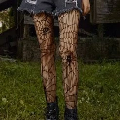TankiniSkirt Halloween Skull Spider Fishnet Socks - Black