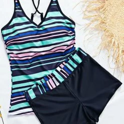FloruitShow Colorful Stripes Hight Waist Tankini Set 14 FloruitShow Colorful Stripes Hight Waist Tankini Set -TankiniSkirt Shop 4ce3be09b5b68320ec1390a7101b2da7
