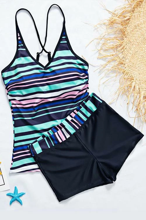 FloruitShow Colorful Stripes Hight Waist Tankini Set 7 FloruitShow Colorful Stripes Hight Waist Tankini Set - Image 7