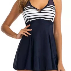 MySwimsuit Navy Blue Polyester Stripe Tankinis -TankiniSkirt Shop 561947353187acffb5f2e6c7382200d9