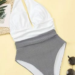 MySwimsuit Vintage Striped Ruched Halter One Piece Swimsuit -TankiniSkirt Shop 63b7ddedf063f8b8298c43f061dc8eb8