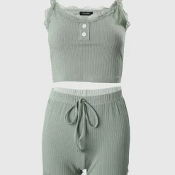 TankiniSkirt Lace Trim Buttoned Tank Top & Shorts Set -TankiniSkirt Shop 6407dd498df20cc8a10de8f26e8623ab