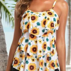 TankiniSkirt Sunflower Women 2 Piece Flounce Floral Top With BoyshortsSwimsuits Tankini Set