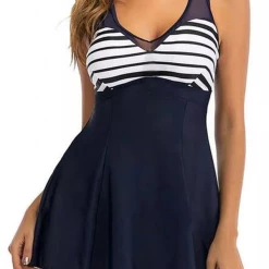 MySwimsuit Navy Blue Polyester Stripe Tankinis