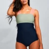 MySwimsuit Square Neck Pink Strap Colorblock One Piece Paradise
