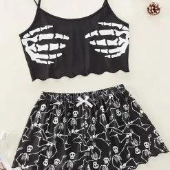 TankiniSkirt Skeleton Hand Camisole And Shorts Pajamas Set - Black -TankiniSkirt Shop 76f14595a28b808c3b03258d4b34af38 5c189d2d 8233 47a3 8900 71d0207b3383