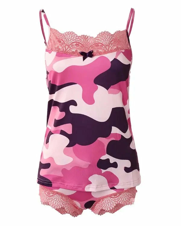 TankiniSkirt Camouflage Print Lace Trim Bowknot Decor Cami Set 3 TankiniSkirt Camouflage Print Lace Trim Bowknot Decor Cami Set - Image 3