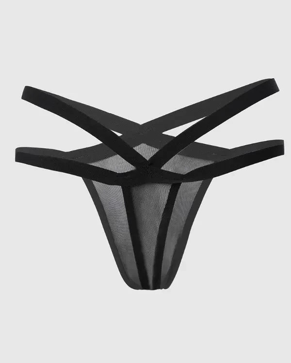 TankiniSkirt Cut Out Sheer Mesh Thong Panty 3 TankiniSkirt Cut Out Sheer Mesh Thong Panty - Image 3