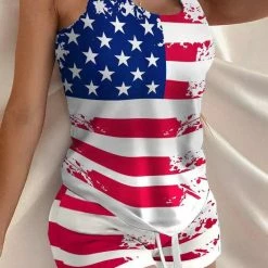 TankiniSkirt American Flag Racerback Tank And Shorts Pajamas Set