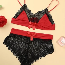TankiniSkirt Satin Bowknot Decor Contrast Lace Lingerie Set -TankiniSkirt Shop 8d43e904841cf0276dbbc9973ea44d35