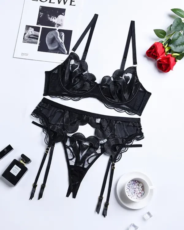 TankiniSkirt 3PCS Embroidery Lace Garter Lingerie Set 6 TankiniSkirt 3PCS Embroidery Lace Garter Lingerie Set - Image 6