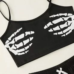 TankiniSkirt Skeleton Hand Camisole And Shorts Pajamas Set - Black -TankiniSkirt Shop 9013442d672eed7a0edeb62b795da8fd