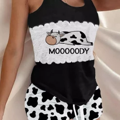 TankiniSkirt Shop 31 TankiniSkirt Mooooody Cow Color Block Tank And Shorts Pajamas Set