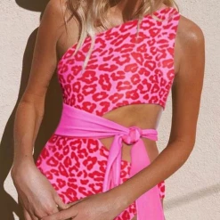 MySwimsuit Leopard One Piece With Pink Tie