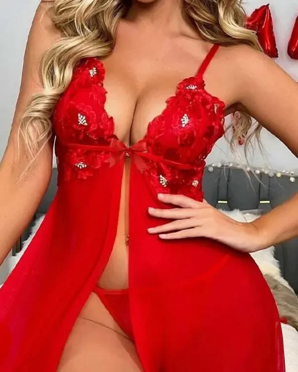 TankiniSkirt Slit Front Sheer Mesh Lace Babydoll With Thong 3 TankiniSkirt Slit Front Sheer Mesh Lace Babydoll With Thong - Image 3