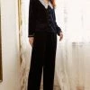 TankiniSkirt Women Velour Lace Collar Button Up Cozy Long Pajamas Set