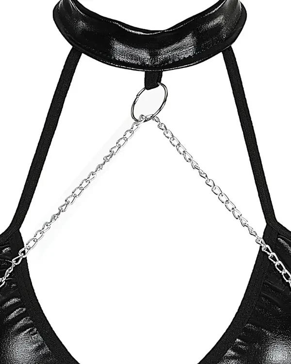 TankiniSkirt PU Leather O-Ring Chain Strap Backless Teddy 7 TankiniSkirt PU Leather O-Ring Chain Strap Backless Teddy - Image 7