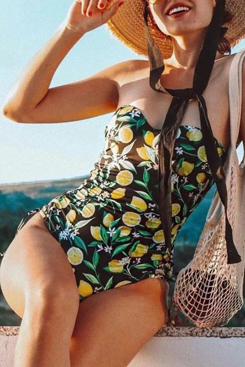 Miss Norst Lemon Print Bandage One Piece 2 Miss Norst Lemon Print Bandage One Piece - Image 2
