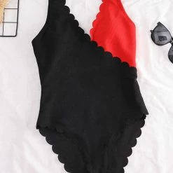 MySwimsuit Scalloped Splicing High Cut One Piece Swimsuit -TankiniSkirt Shop b61a194215115f7c9275184f0c5aaa17
