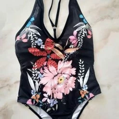 Miss Norst Back Knitted Halter Print One Piece -TankiniSkirt Shop bbda26f8db8412525942d9ab70cba666