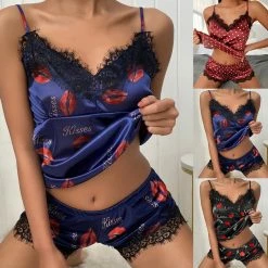 TankiniSkirt V-Neck Stretch Satin Sexy Lingerie Pajamas Set -TankiniSkirt Shop c1148d3e9b4030113746eb5d26b6d30e
