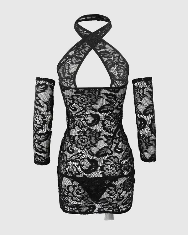 TankiniSkirt Cutout Drawstring Ruched Lace Babydoll With Thong 7 TankiniSkirt Cutout Drawstring Ruched Lace Babydoll With Thong - Image 7