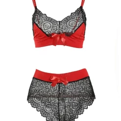 TankiniSkirt Satin Bowknot Decor Contrast Lace Lingerie Set -TankiniSkirt Shop cd3df21a37a2b0575b84314ad645bef0