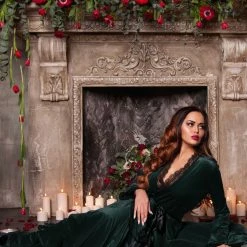 TankiniSkirt Velvet Lace Trim Tied Detail Longline Robe -TankiniSkirt Shop d5fa241afaf63d3080a5eb26816ed199