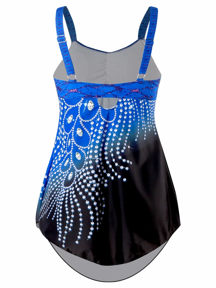 TankiniSkirt Women's Tube Top Print Diamond Feather Contrast Color Split Large Siz 7 TankiniSkirt Women's Tube Top Print Diamond Feather Contrast Color Split Large Siz - Image 7